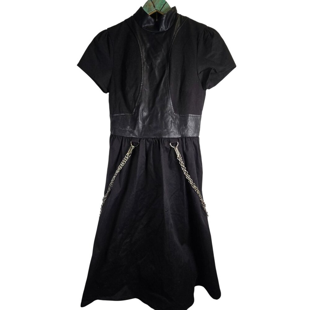 DISTURBIA SUPER RARE Vegan Leather & Chain Mini-Dress Dbl Chains SS1892 Dress